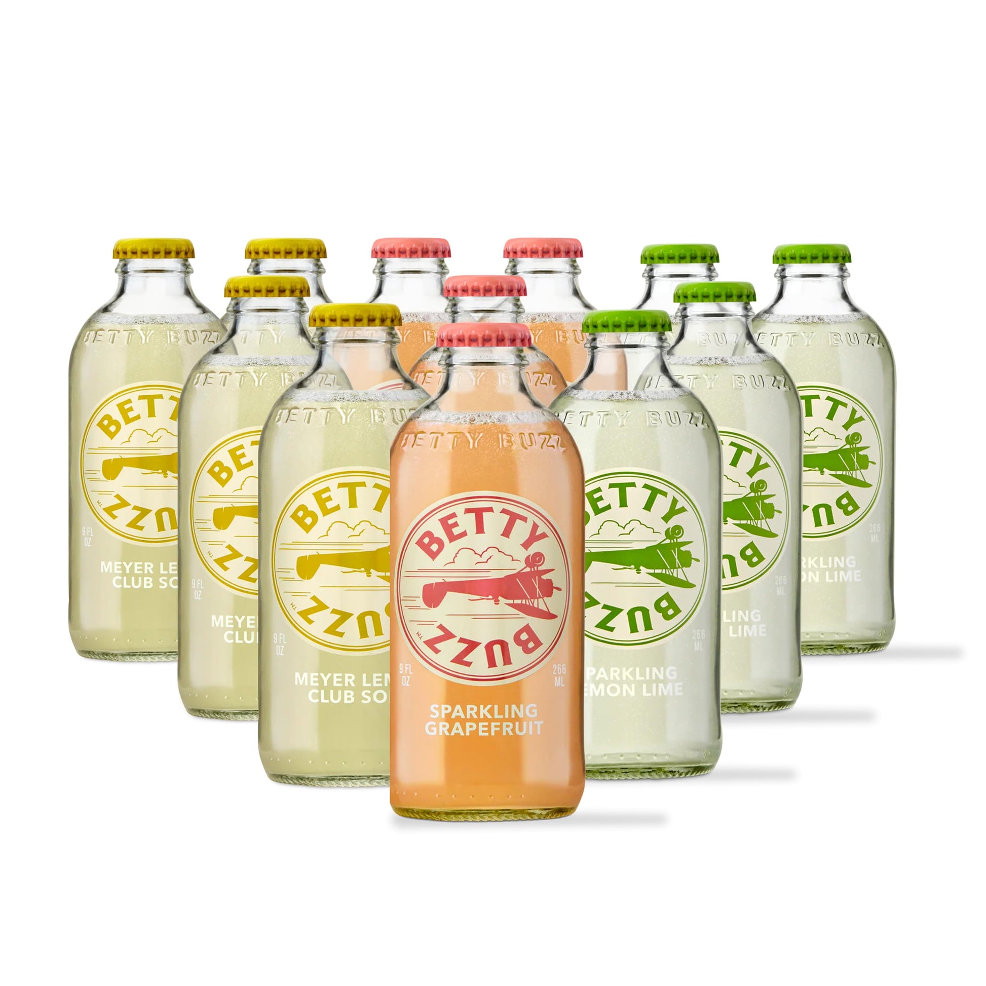Betty Buzz Premium Sparkling Soda Citrus Variety Pack By Blake Lively (12 Pack), Sparkling Grapefruit, Sparkling Lemon Lime, Mey