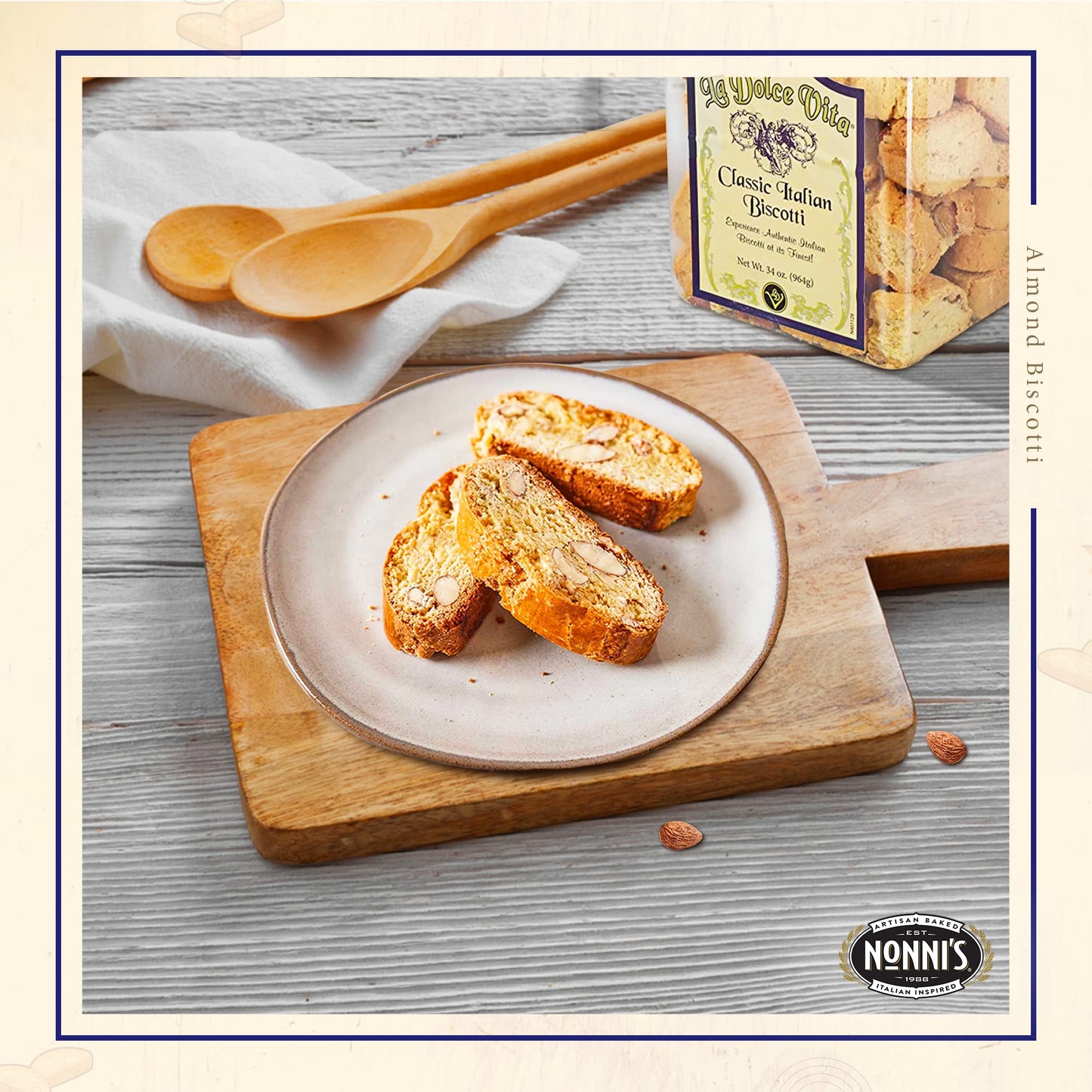 Nonni's Almond Biscotti - Italian Cookies with California Whole Almonds - 2.12 lb Jar - Perfect for Coffee - Kosher