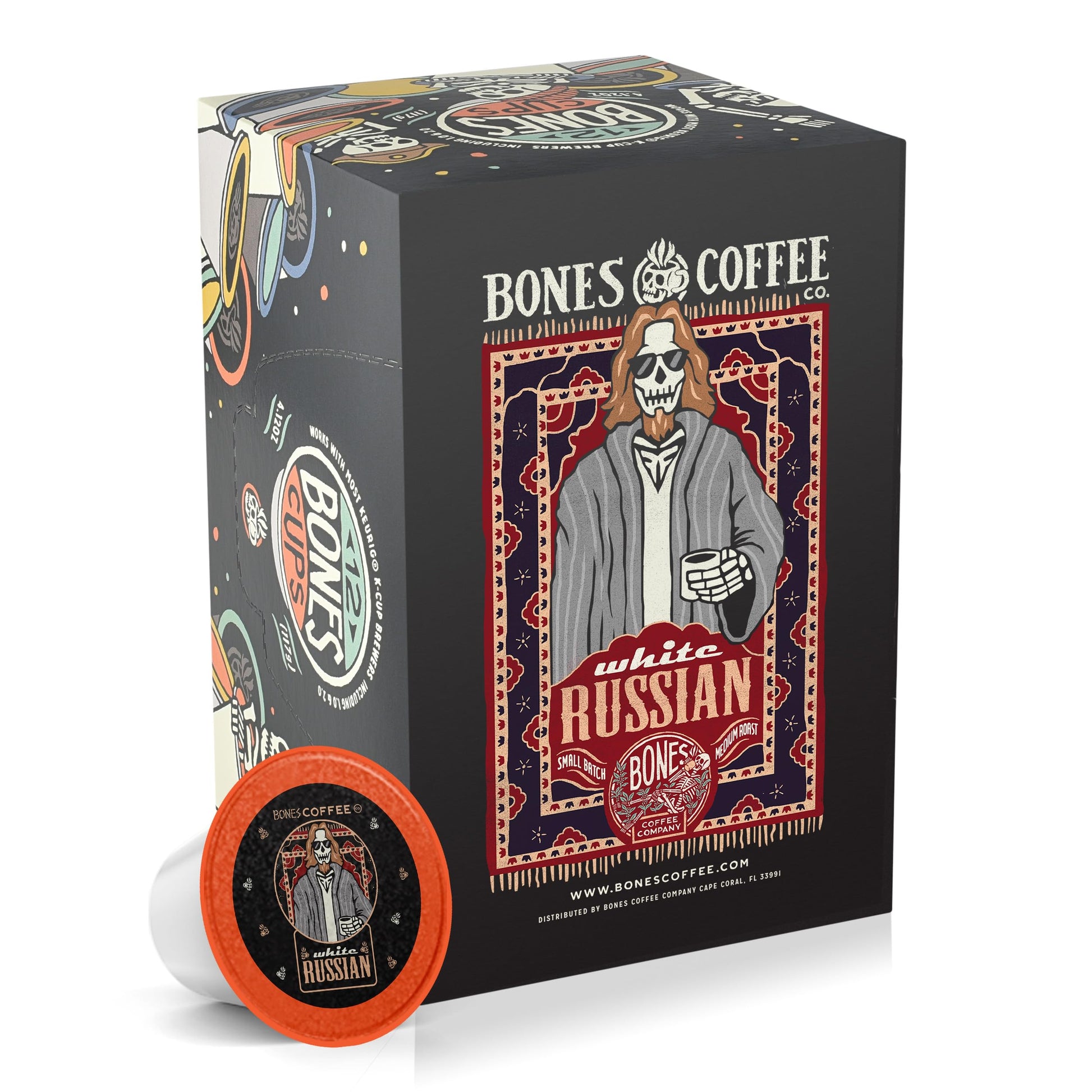 Bones Coffee Company Flavored Coffee Bones Cups White Russian Flavored Pods | 12Ct Single-Serve Coffee Pods Compatible With Keur