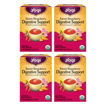 Yogi Tea Sweet Strawberry Digestive Support - 16 Tea Bags Per Pack (4 Pack) - Organic Turmeric Tea Bags - Digestive Support Tea