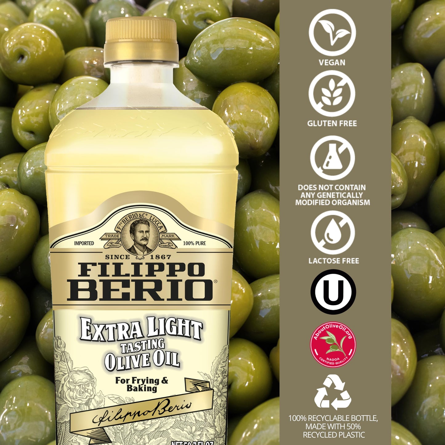 Filippo Berio Extra Light Olive Oil, 50.7 Ounce Rpet Bottle