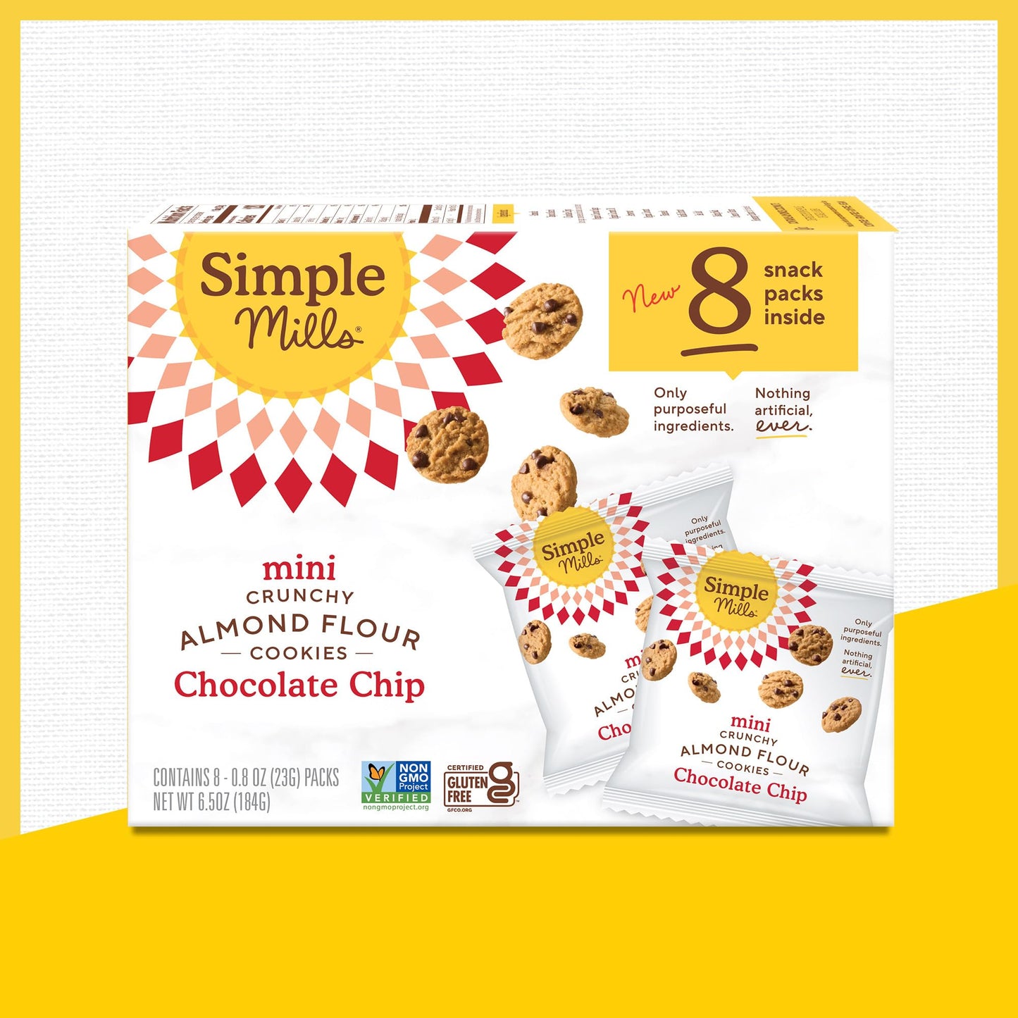 Simple Mills Almond Flour Mini Chocolate Chip Cookie Packs, Gluten Free, 6.5 Ounce, 8ct, Healthy Snacks for Kids