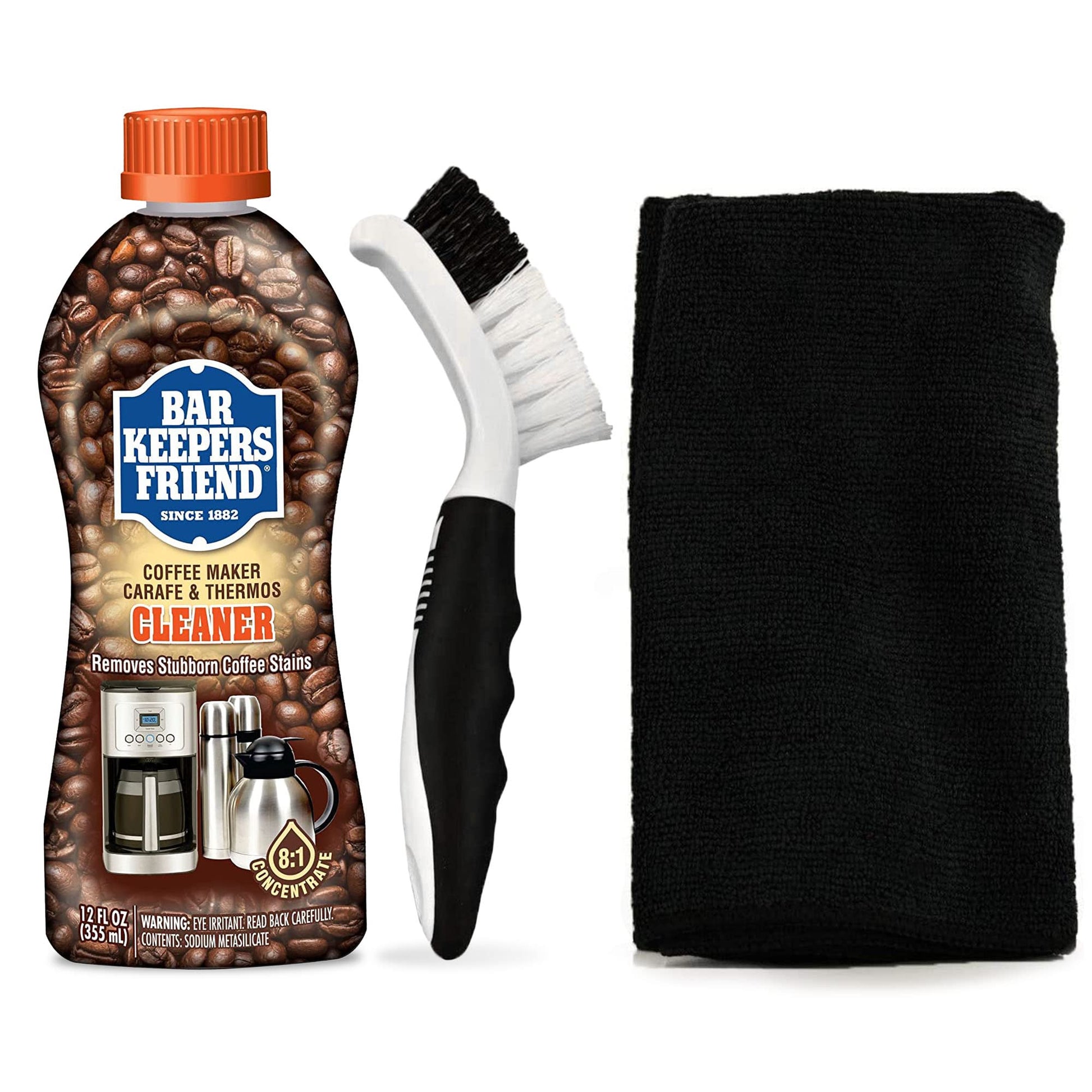 Fox Trot Bar Keepers Friend Coffee Cleaner Panther Pack Microfiber Cleaning Cloth & Scrub Bundle, With A 12Oz Coffee Pot Cleaner