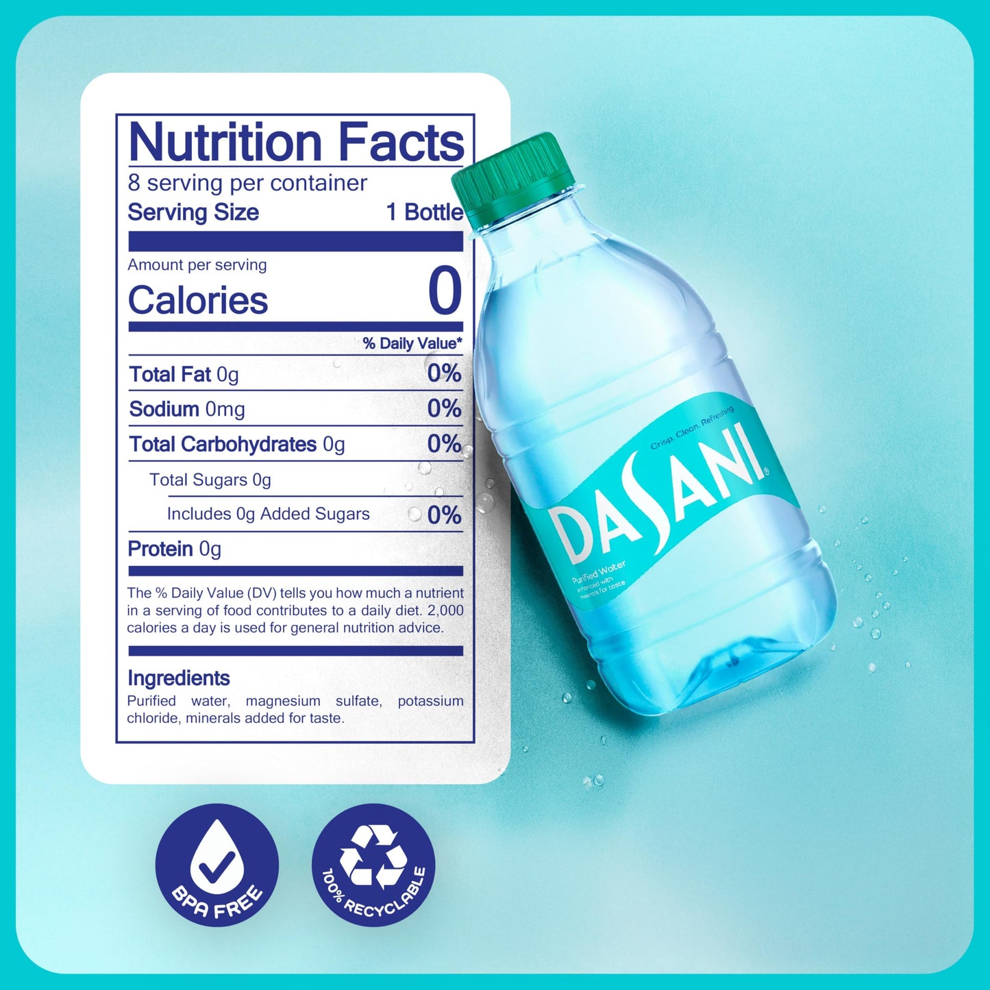 DASANI Purified Water Enhanced with Minerals, 12 fl oz (pack of 8)