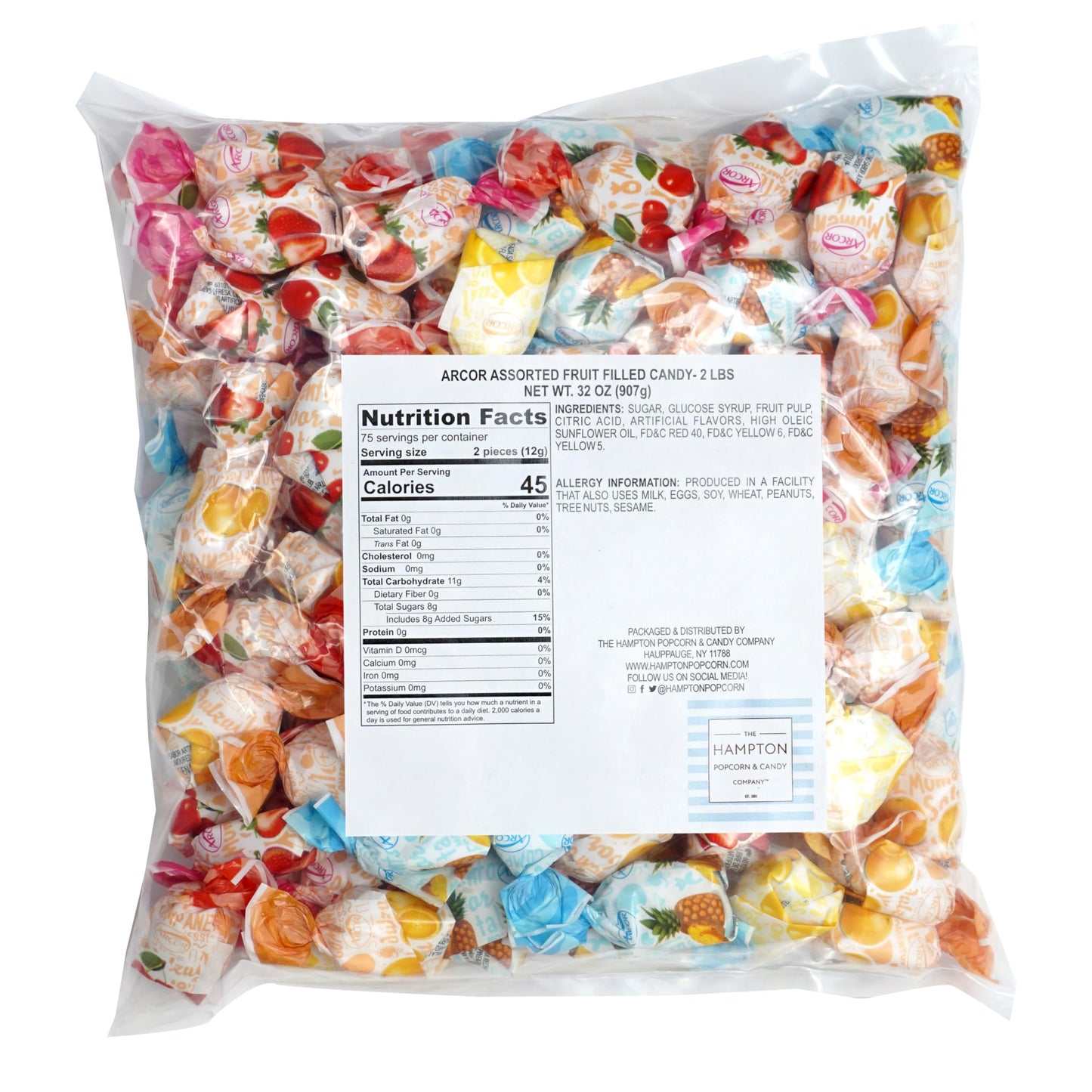 Arcor Fruit Filled Candy  2 Pound Arcor Candy (Approx. 120 pcs.)  Fruit Filled Hard Candy  The Hampton Popcorn & Candy Company