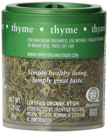 Simply Organic Whole Thyme Leaf, Certified Organic | 0.28 Oz | Thymus Vulgaris L.