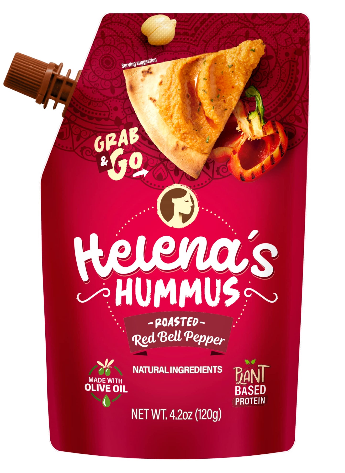 Helena Hummus (3-pack), Shelf-Stable, No Added Preservatives, 2 Natural Classic 4.23 oz and 1 Roasted Bell Pepper Hummus To-Go,