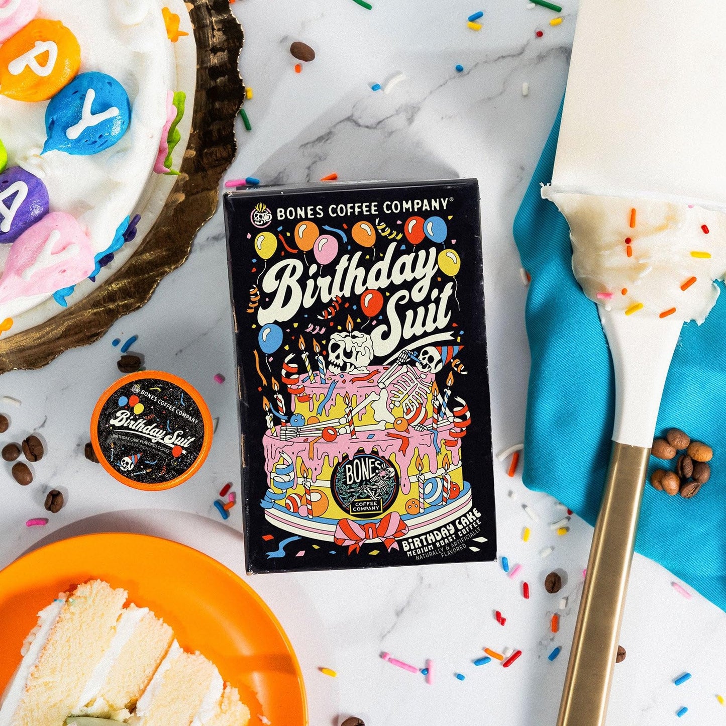 Bones Coffee Company Flavored Coffee Pods, Birthday Cake Flavor, 12 Count Single-Serve Pods