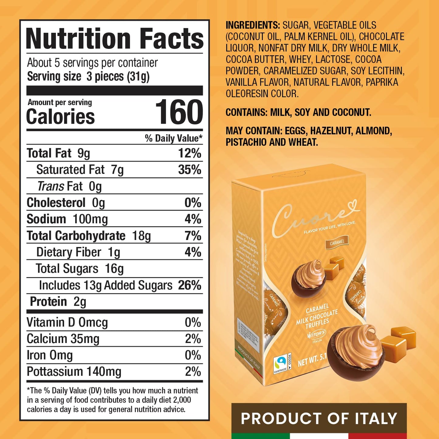 WITORS Cuore Chocolate Truffles, Creamy Filling, 5.11 Ounce, Made in Italy, Perfect for Gifting