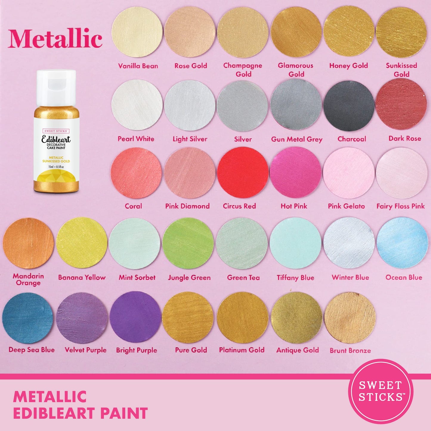 SWEET STICKS Edible Art Cake Paint, Metallic Sunkissed Gold, 0.5 Fl Oz