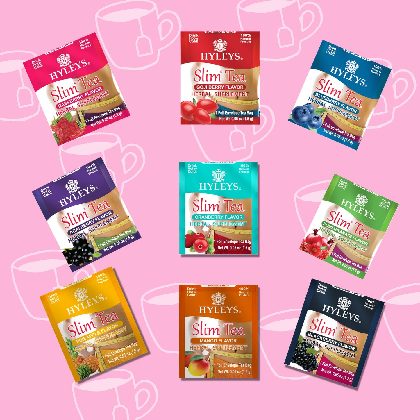 HYLEYS Slim Tea Assorted 9 Flavor Assortment 100 Count Herbal dietary product