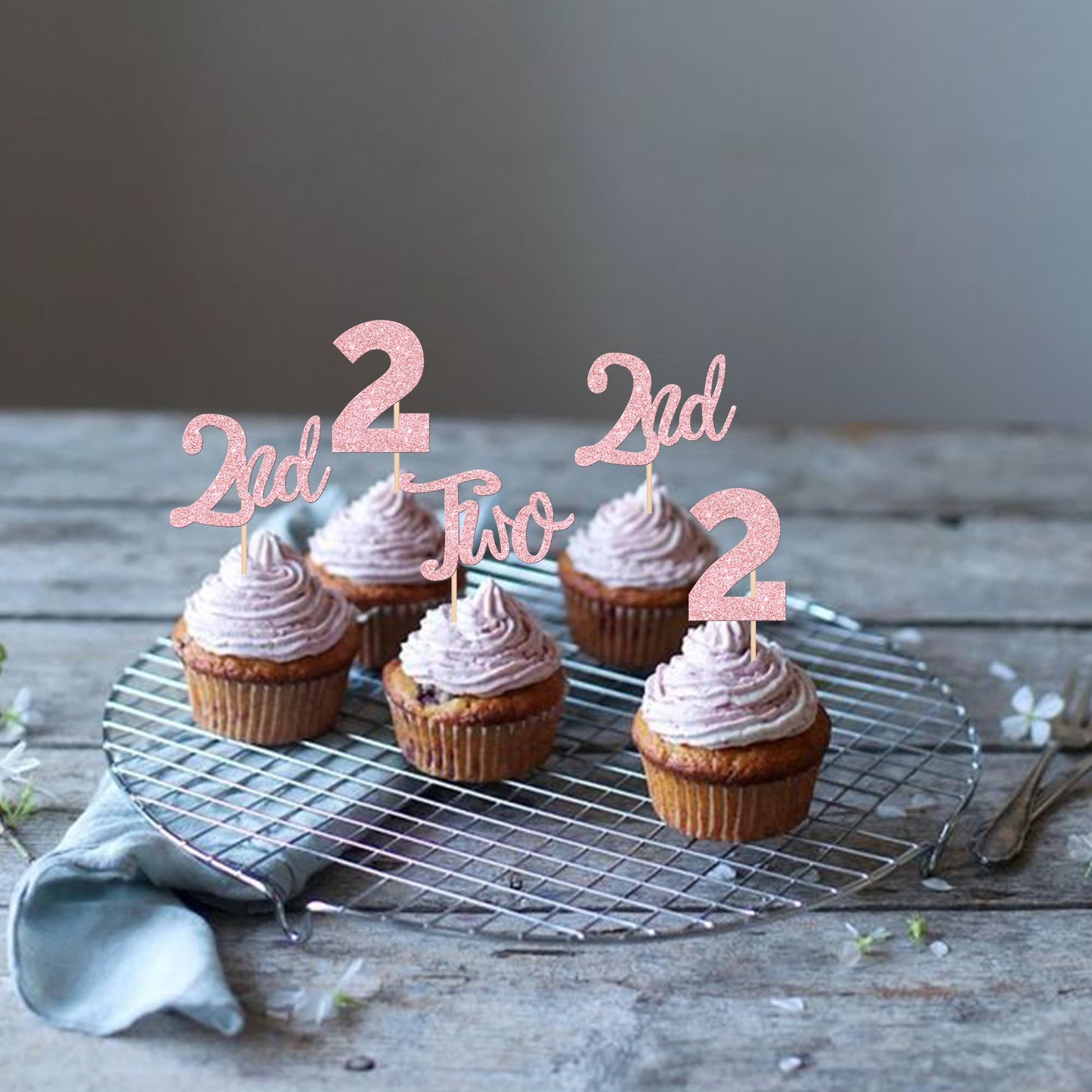 24 Pcs Two Cupcake Toppers Glitter 2Nd Birthday Cupcake Picks Number 2 Second Birthday Two Cake Decorations For Baby Shower Kids