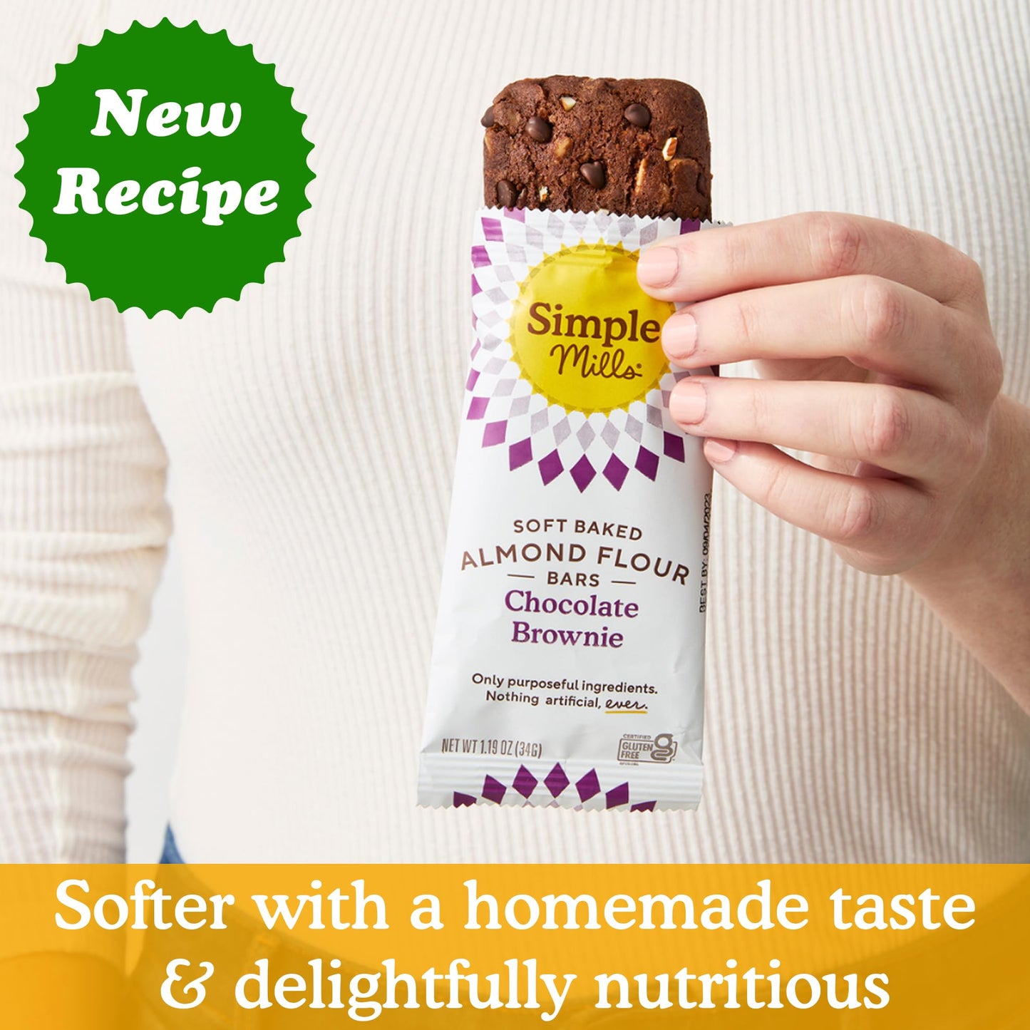 Simple Mills Soft Baked Almond Flour Bars, Chocolate Brownie, Nothing Artificial, Kosher, Grain Free, Gluten Free, 5.99 Ounce (P