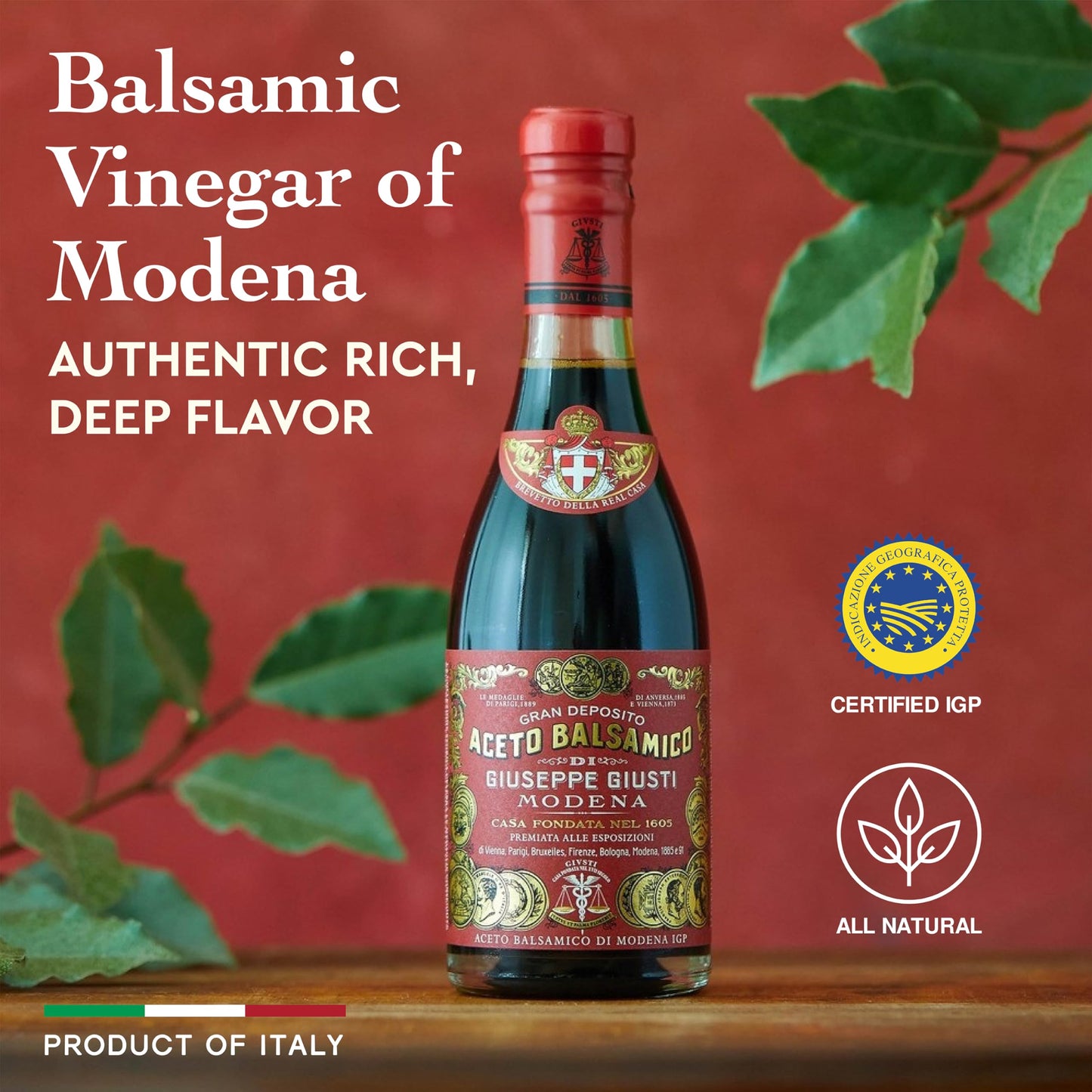 Giusti Italian Balsamic Vinegar - Thick & Balanced Aceto Balsamico di Modena - 8.45 fl oz (250ml) - Black