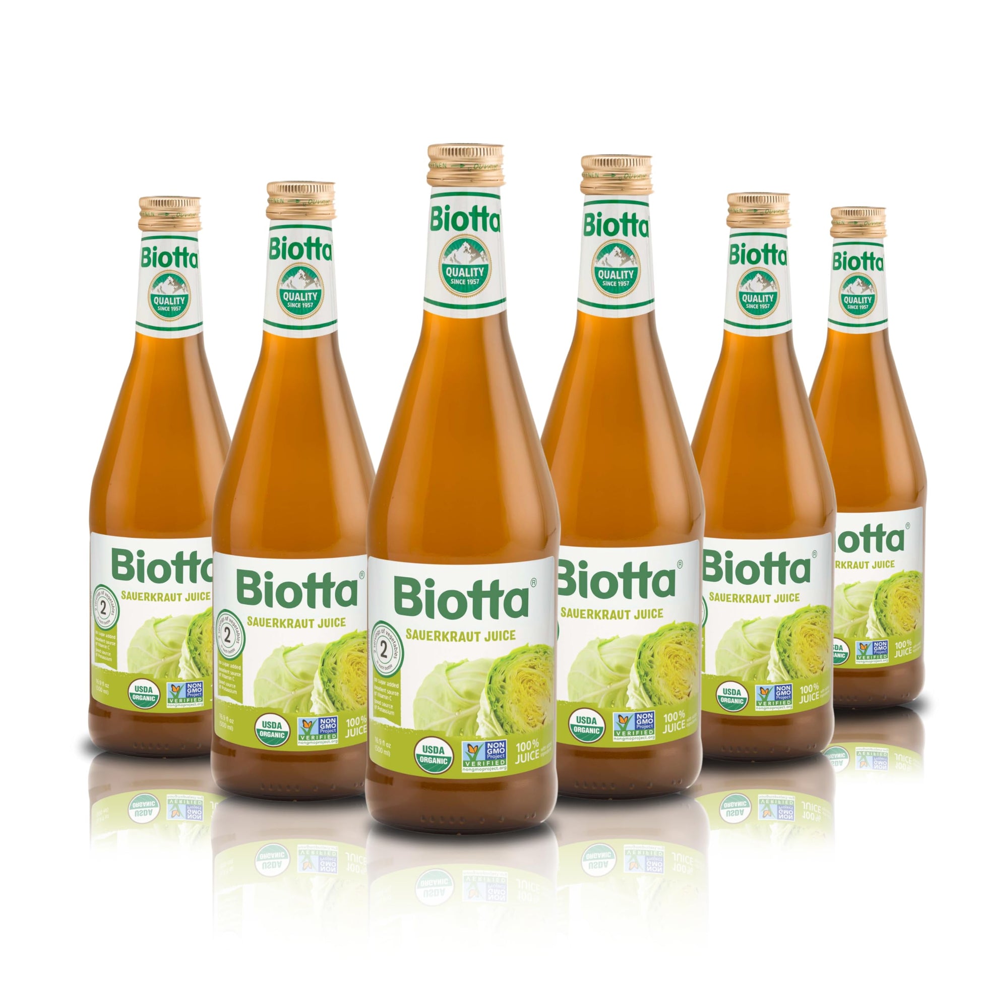 Biotta Organic Sauerkraut Juice - 100% Fermented White Cabbage Juice - Superfood For Optimal Gut Health & Digestion - Excellent Source Of Vitamin C & Good Source Of Potassium (16.9 Fl Oz, Pk Of 6)
