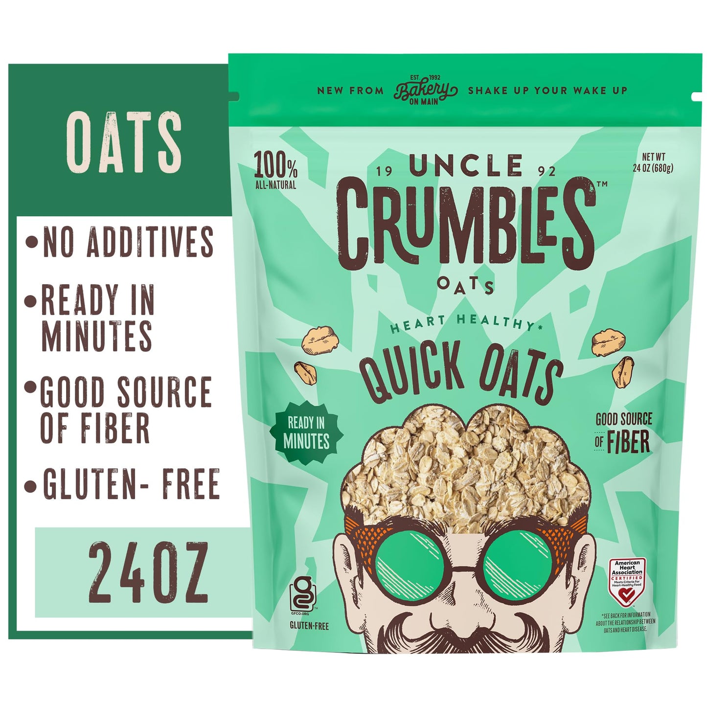 Uncle Crumbles Gluten Free Quick Oats, Kosher, Non-GMO Project Verified, 24oz Resealable Bag (Pack of 1)