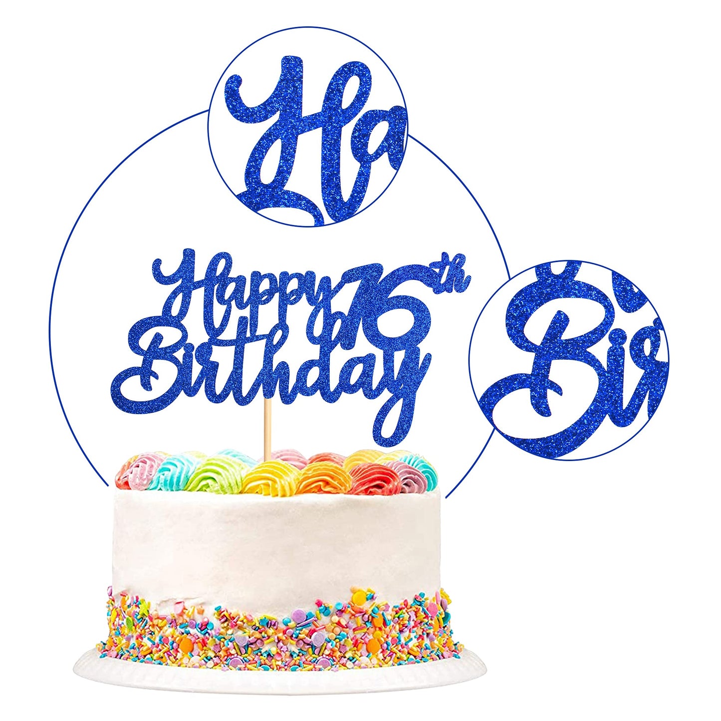 Unimall Bule Glitter 16Th Happy Birthday Cake Topper Boys Girls Food Picks For Celebrating Sixteen Years Old Birthday Anniversar