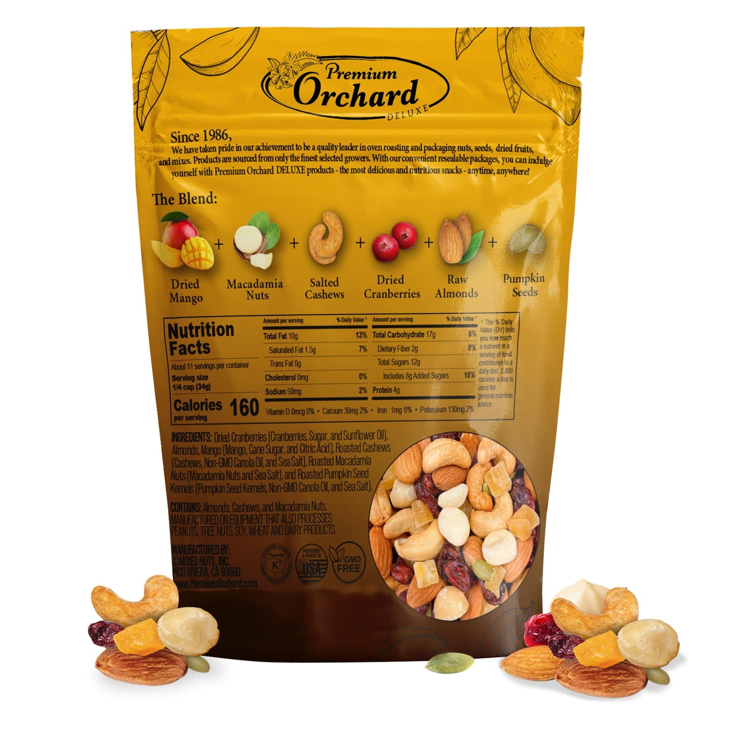 Premium Orchard Tropical Trail Mix, Gluten Free, Mango Macadamia Nut Blend, 13 Ounce