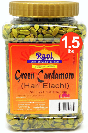 Rani Green Cardamom Pods Spice (Hari Elachi) 24Oz (1.5Lbs) 680G Pet Jar ~ All Natural | Vegan | Gluten Friendly | Non-Gmo | Prod