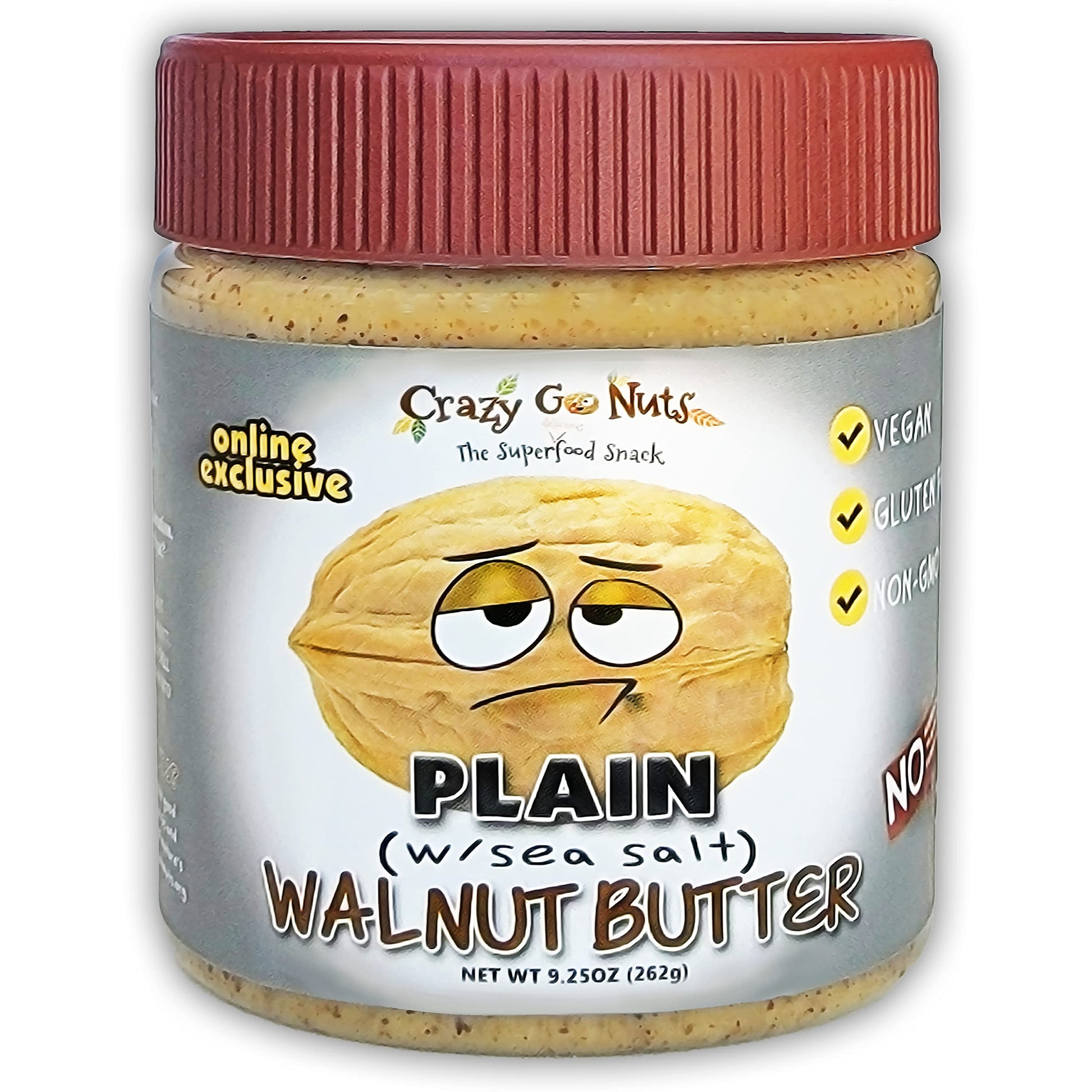 CrazyGoNuts Walnut Butter - Plain with Sea Salt, Keto, Vegan, Gluten Free, 9.25 oz