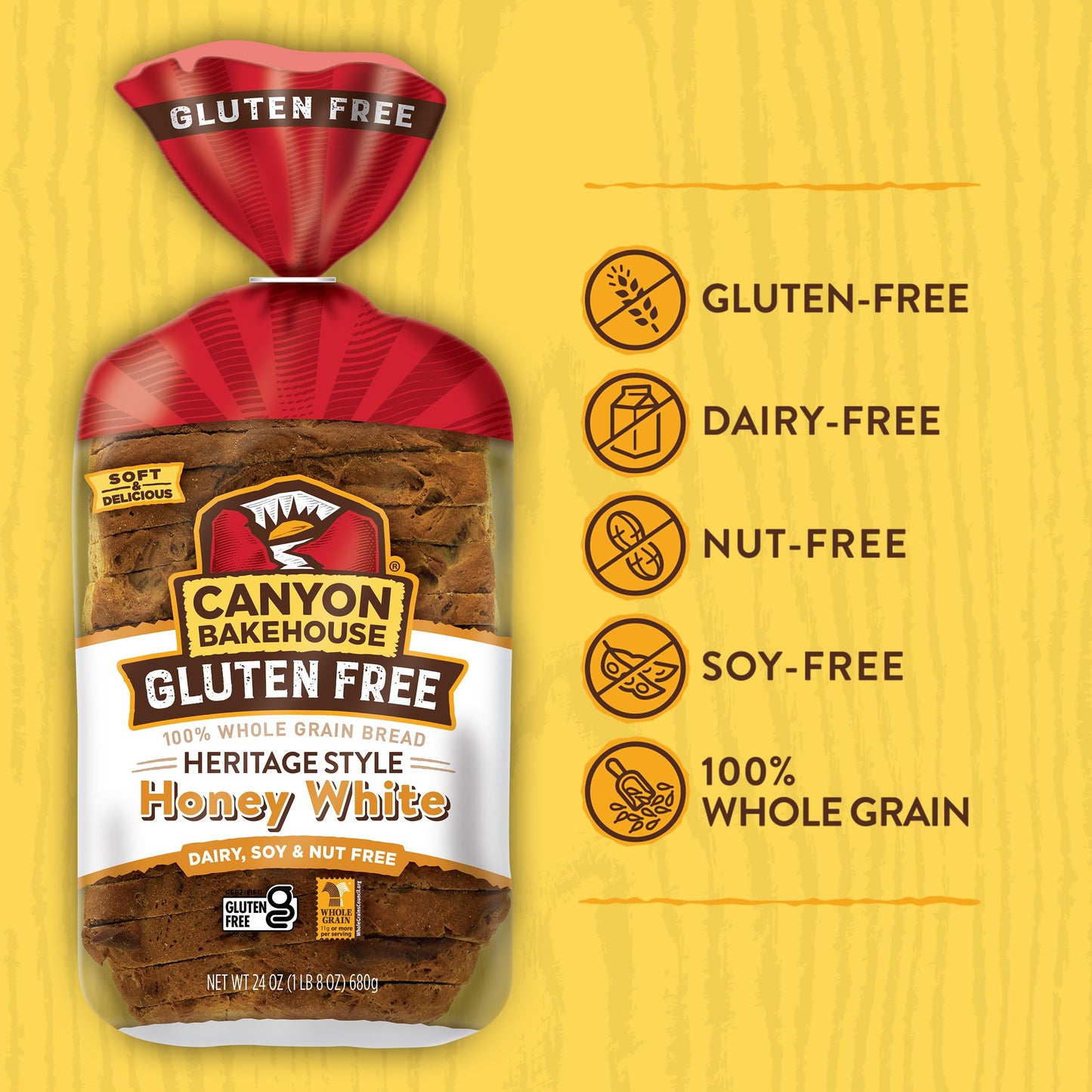 Canyon Bakehouse Heritage Honey White Bread, Gluten-Free , 24 oz (Frozen)