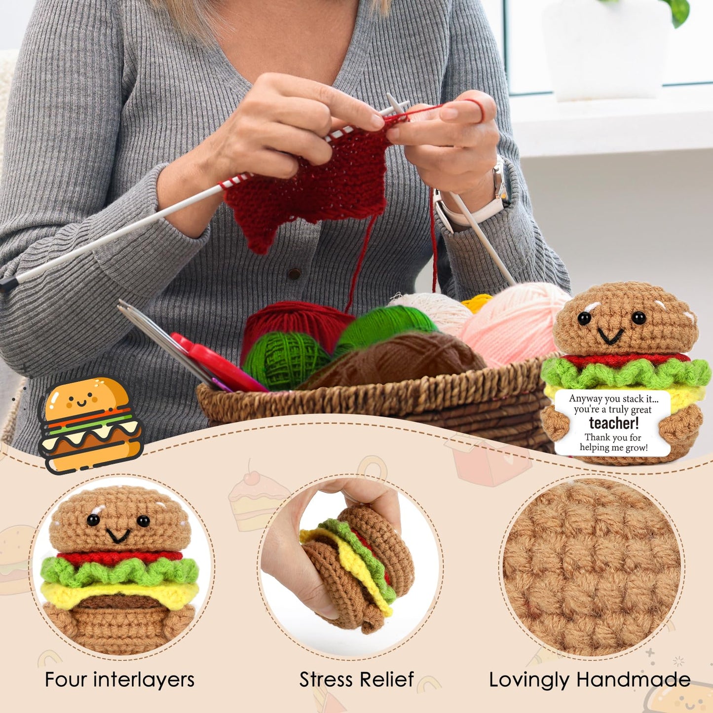 Mini Teacher Appreciation Gift For Teachers Day Handmade Crochet Burger For Thank You End Of Year Teachers Day Thoughtful Teache