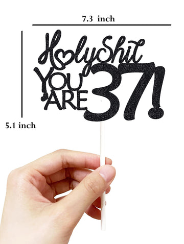 37 Birthday Cake Toppers-Black Glitter, Funny 37Th Cake Topper For Men,37 Cake Topper For Women, 37Th Birthday Decorations,37Th
