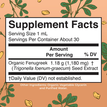 MaryRuth Organics Organic Fenugreek Seed Liquid Extract, Vegan, Gluten Free, Sugar Free, 1 Fl Oz
