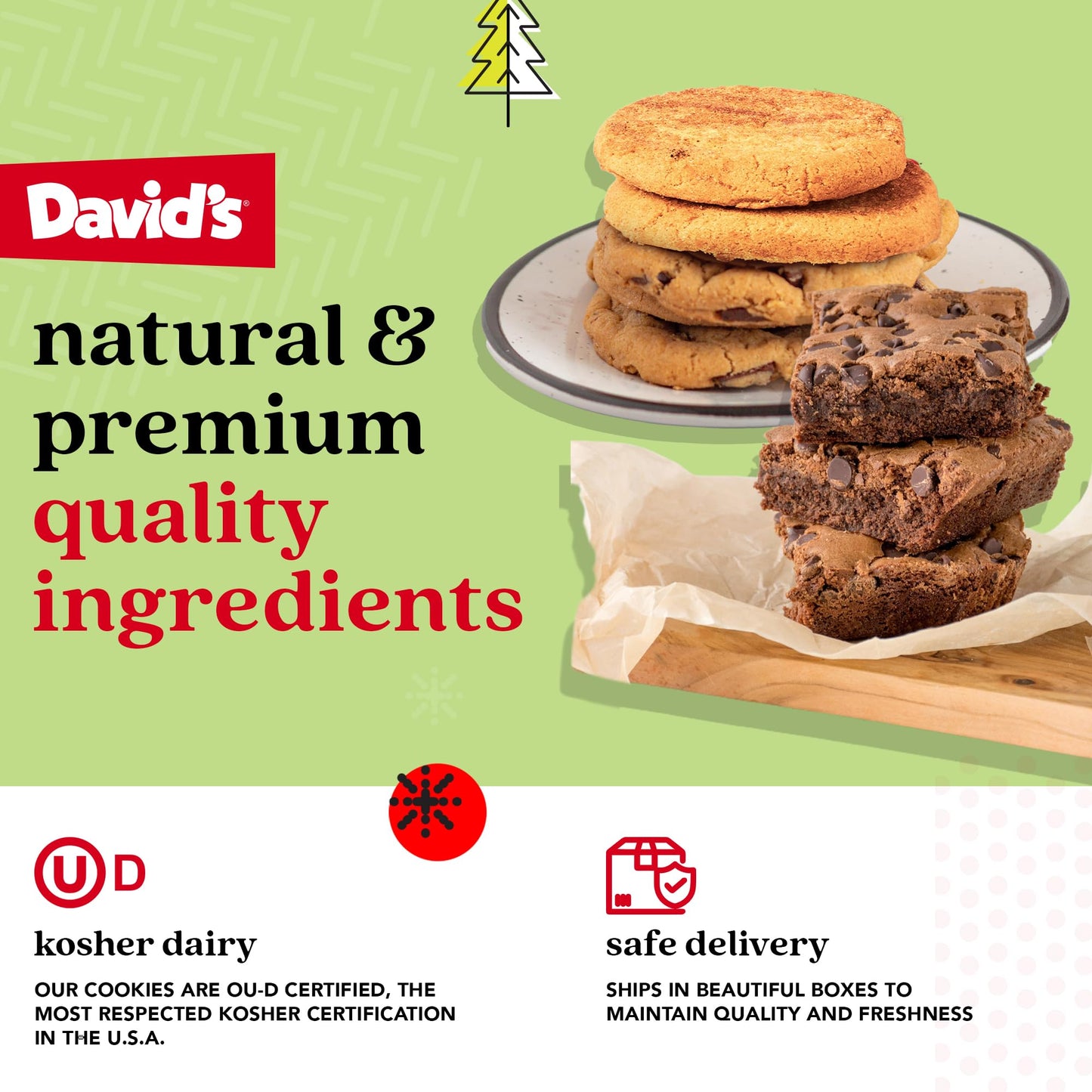 Davids Cookies Merry Christmas Cookie & Brownie Tin - Gourmet Gluten-Free Snacks, 2lbs, Perfect Holiday Gift
