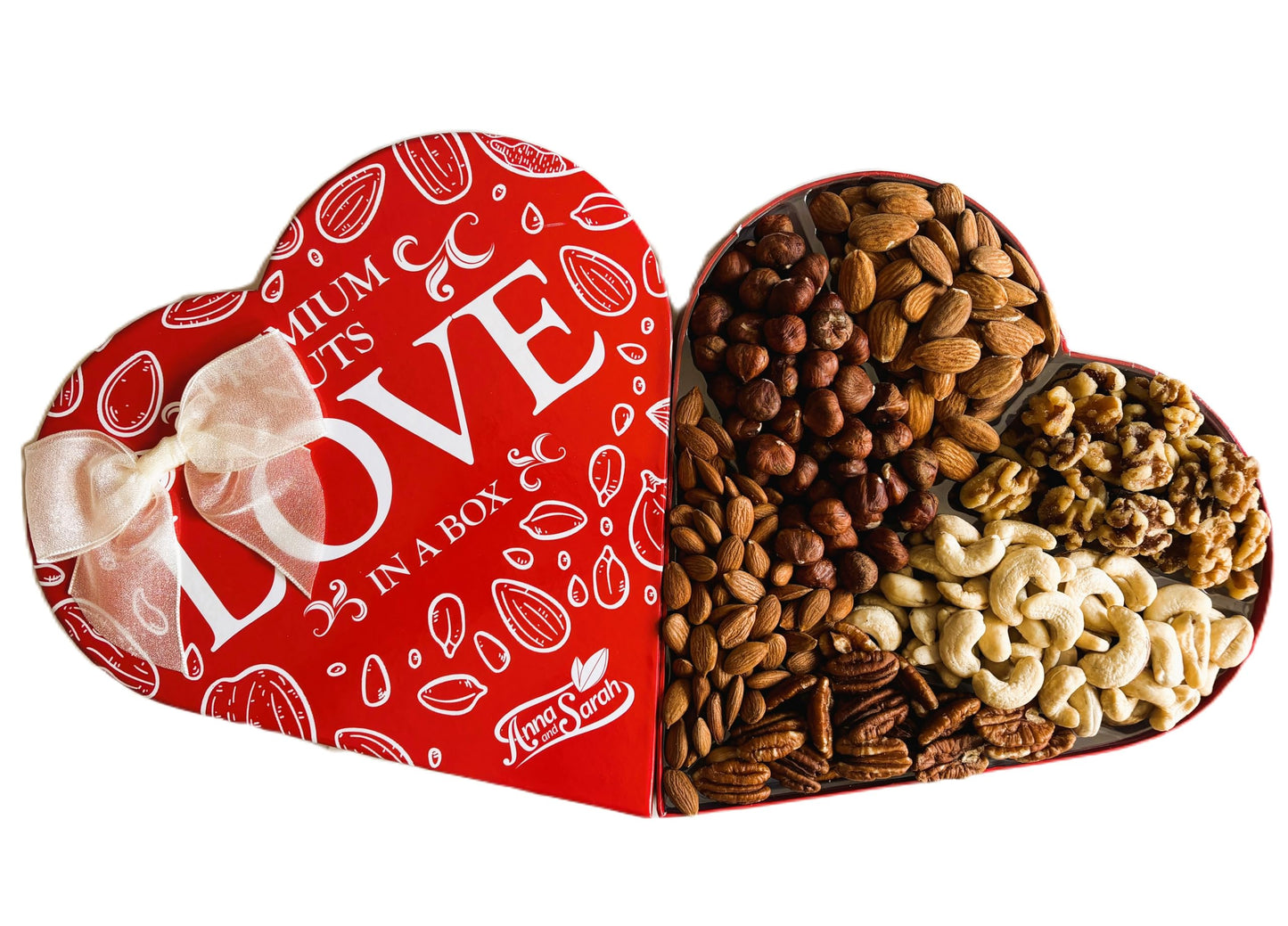 Anna And Sarah Premium Mixed Nuts Large Size Heart Shaped Gift Basket, Walnut-Almond-Cashew-Oregon Hazelnut-Apricot Seed-Pecan F