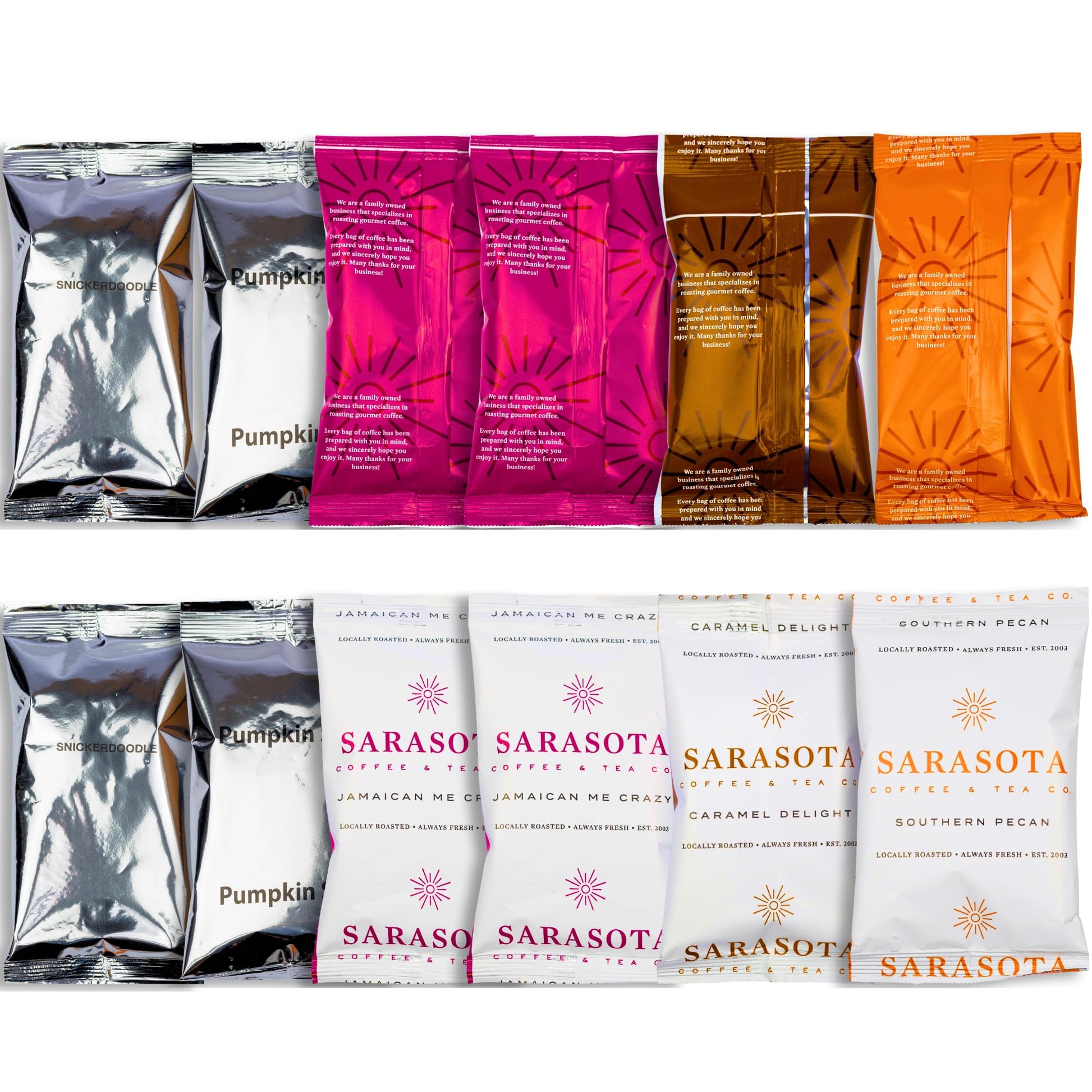 SARASOTA COFFEE & TEA Ground Coffee Gift Set Sampler Pack, Flavored Medium Roast, Low Acid, 2 Ounce (Pack of 12)