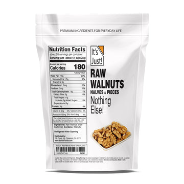 It'S Just - Raw Walnuts, Premium Quality, California Grown, Made In Usa, 20Oz (1.25Lb), Unsalted, Halves & Pieces