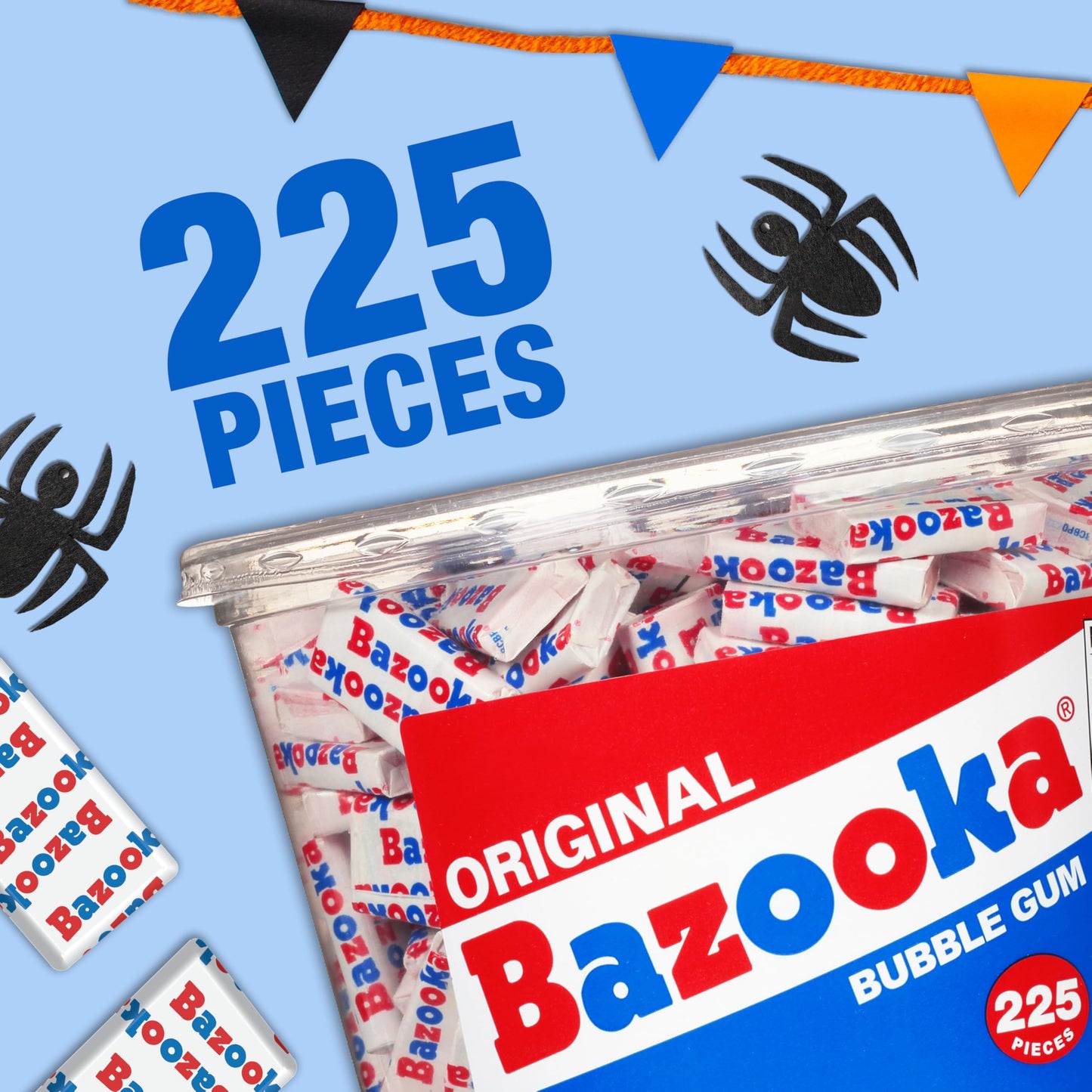 Bazooka Bubble Gum Valentines Day 225 Count Individually Wrapped Pink Chewing Gum in Original Flavor - Bulk Bubble Gum Tub - Fu