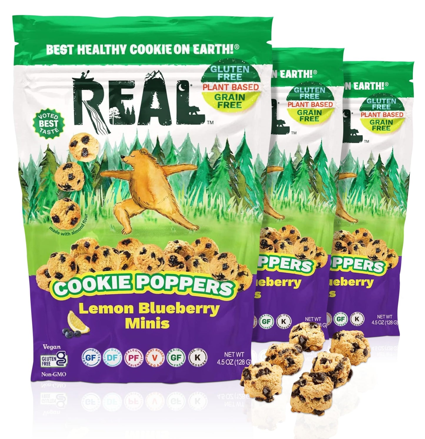 REAL Lemon Blueberry Mini Cookie Poppers - Bite-sized Gluten Free Semi Soft Baked Cookies - Dairy Free, Vegan, Kosher, Paleo - D