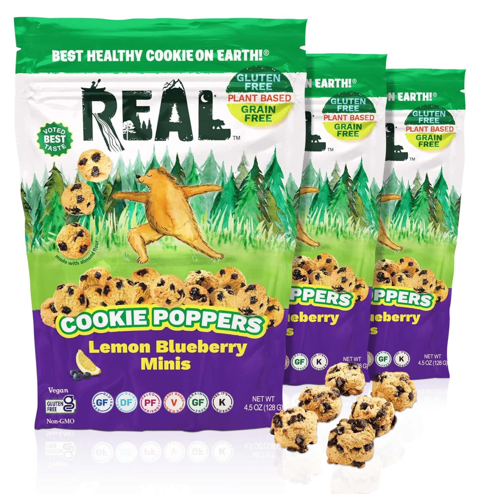 REAL Lemon Blueberry Mini Cookie Poppers - Bite-sized Gluten Free Semi Soft Baked Cookies - Dairy Free, Vegan, Kosher, Paleo - D