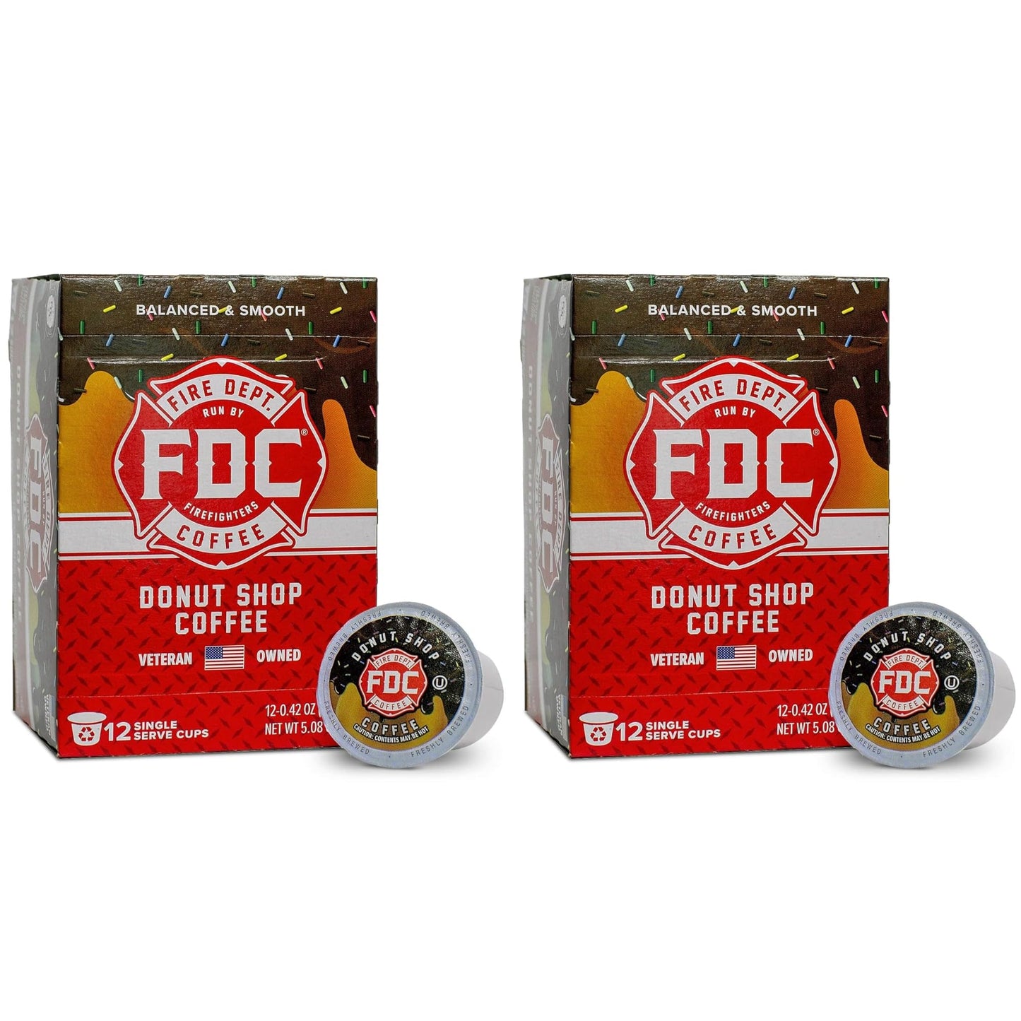 Fire Department Coffee Donut Shop Coffee Pods - Medium Roast - 24 Single Pods - Sweet & Smooth - Veteran Owned