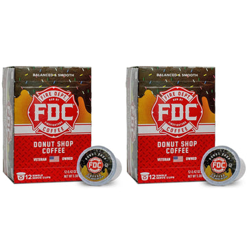 Fire Department Coffee Donut Shop Coffee Pods - Medium Roast - 24 Single Pods - Sweet & Smooth - Veteran Owned