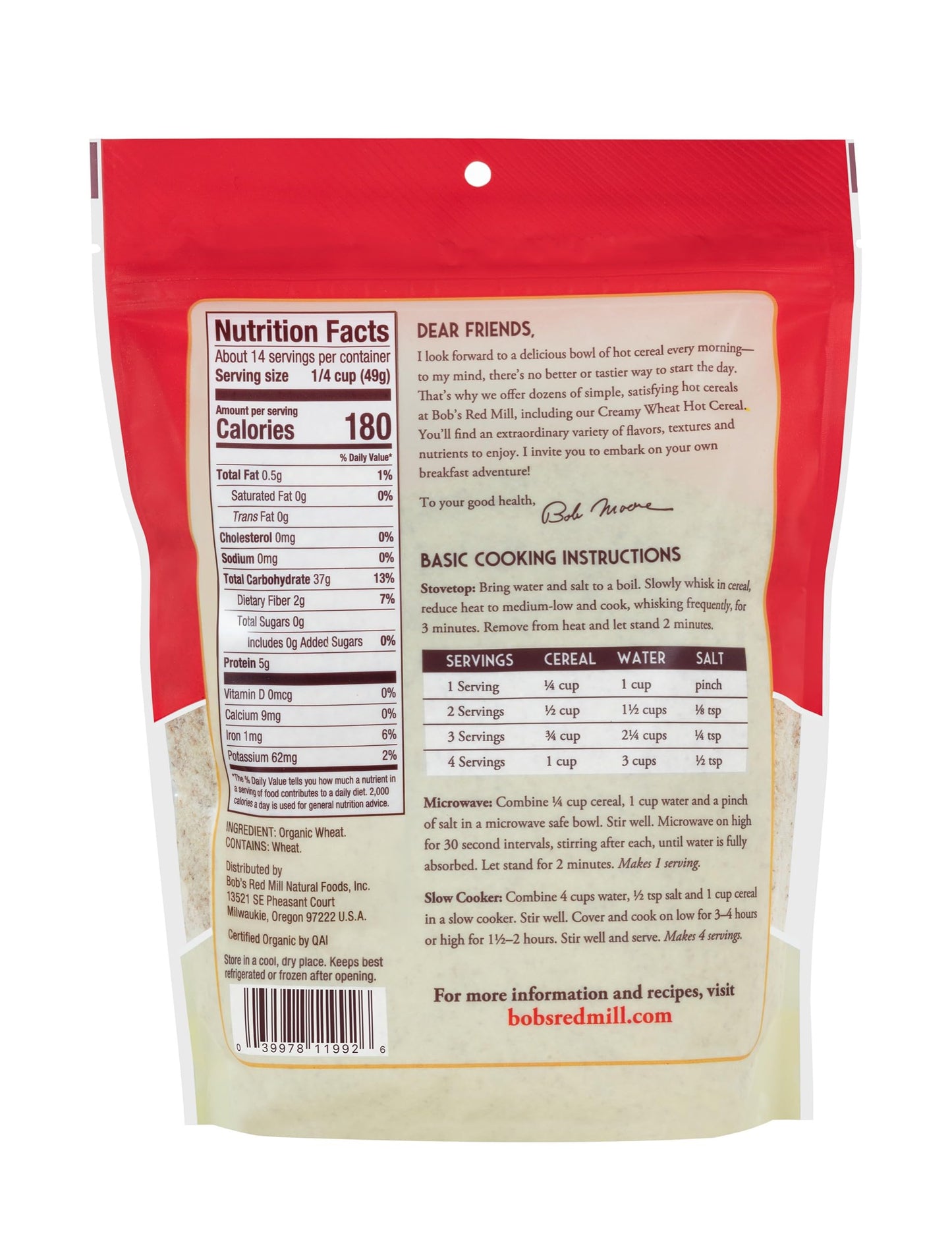 Bobs Red Mill Organic Farina White Wheat Cereal, 24 Ounce (Pack of 4), Kosher