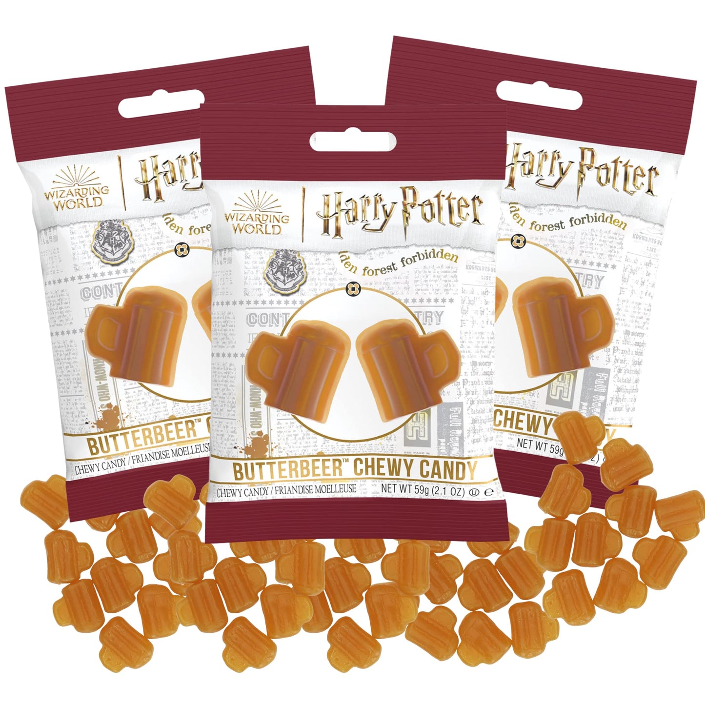 Needzo Butter Beer Chewy Candy - Butterscotch Flavor, Pack of 3, 2.1 Ounces, Multi-Color