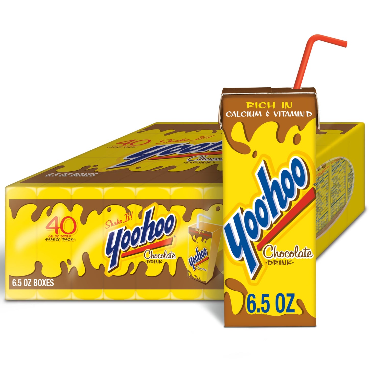 Yoo-hoo Chocolate Flavored Drink  6.5 fl oz Boxes 40 Pack  Ready to Drink  Caffeine-Free  99% Fat-Free  High in Calcium & Vitamin D