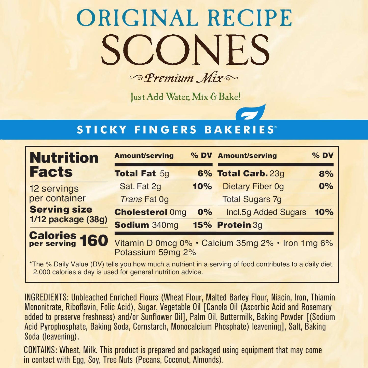 English Scone Mix, Original Flavor By Sticky Fingers Bakeries - Easy To Make English Scones Fresh Baked, Makes 12 Scones (2Pk)