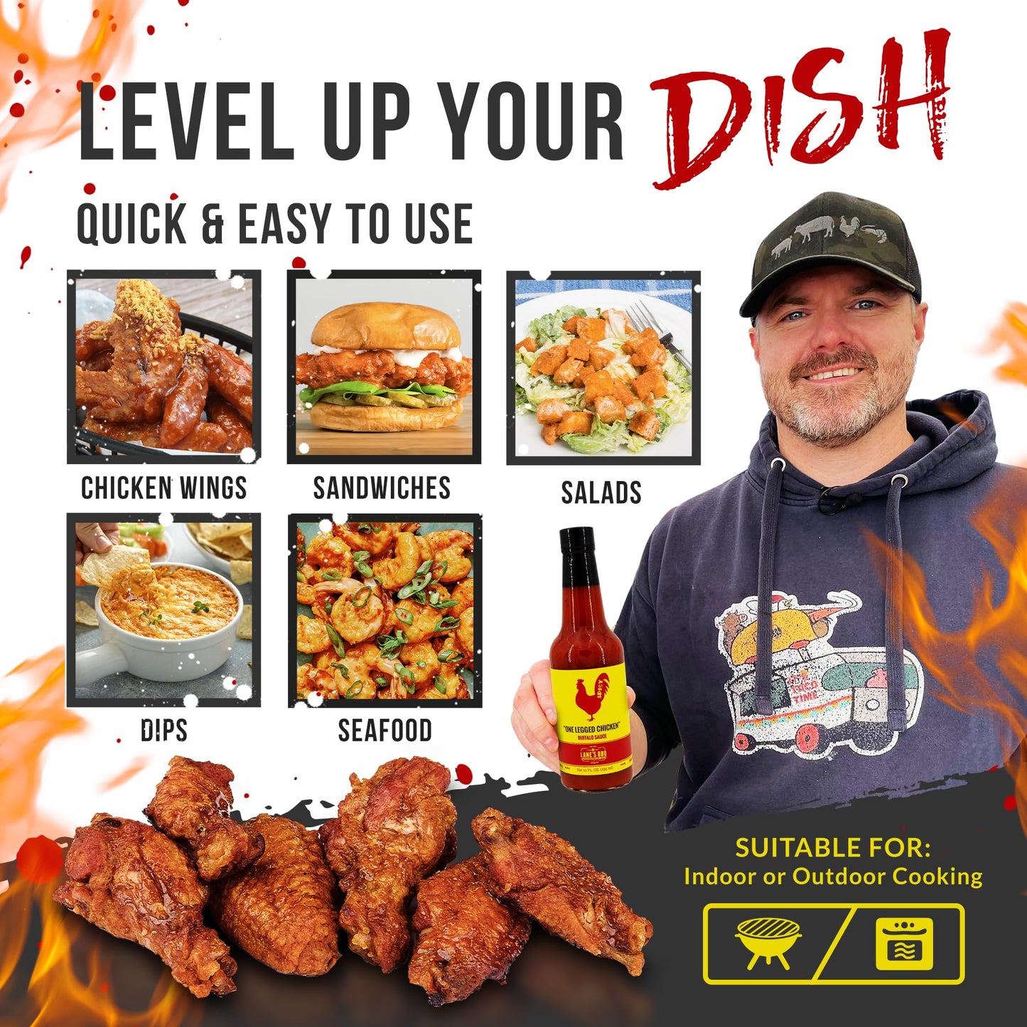 Lane'S One Legged Chicken Buffalo Sauce, Award Winning Buffalo Wing Sauce, Delicious Bold And Tangy Flavor, Goes Great With Chic