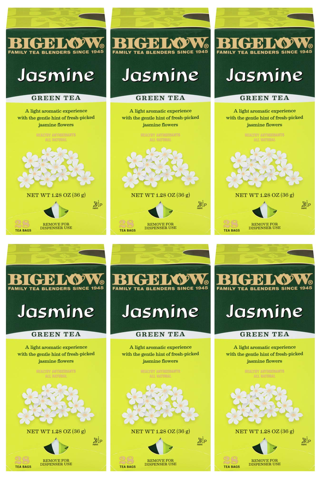 Bigelow Green Tea with Jasmine, Premium Bagged, Antioxidant-Rich, 28 Count (Pack of 6)