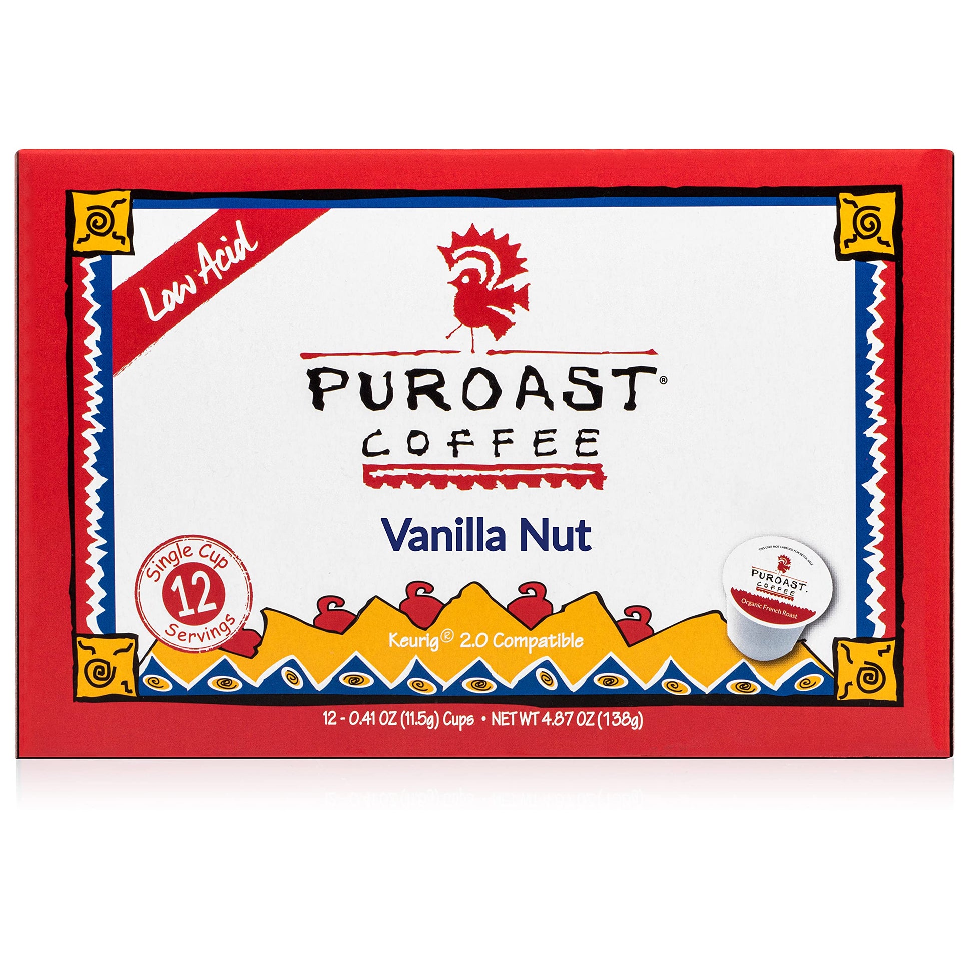 Puroast Coffee Vanilla Single Serve Pods, Medium Roast, 12 Count, Compatible with Keurig Brewer