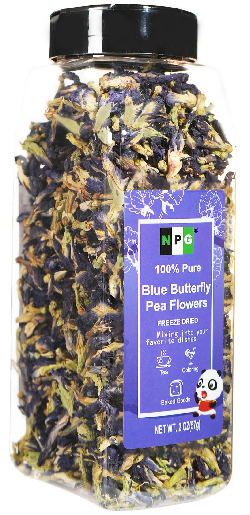 NPG Blue Butterfly Pea Flower Tea, Whole Flower Buds, 2 Oz, Natural Non-GMO, Caffeine-Free, Approx. 875 Ct