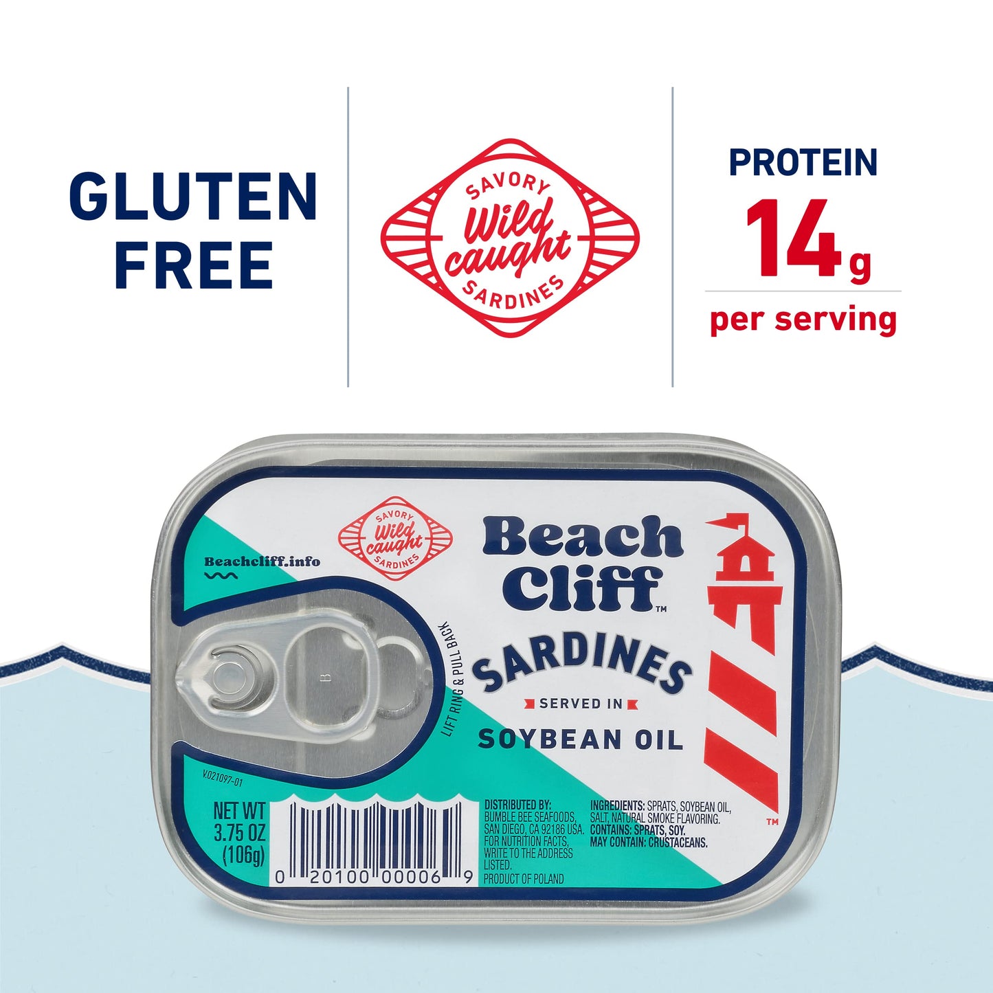 Beach Cliff Wild Caught Sardines In Soybean Oil, 3.75 Oz Can (Pack Of 12) - 14G Protein Per Serving - Gluten Free, Keto Friendly - Great For Pasta & Seafood Recipes