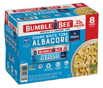 Bumble Bee Chunk White Albacore Tuna In Water, 5 Oz Can (Pack Of 8) - Wild Caught Tuna - 23G Protein Per Serving, High In Omega-3S - Non-Gmo Project Verified, Gluten Free, Kosher