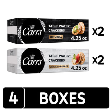 Carr s Table Water Crackers, Baked Snack Crackers, Party Snacks, 2 Flavor Variety Pack (4 Boxes)
