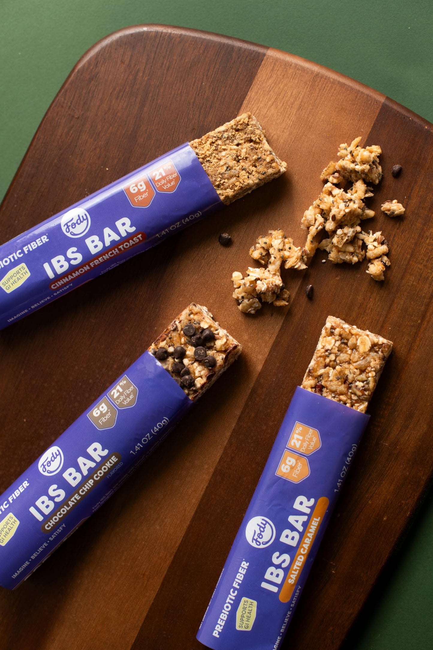 Fody Foods IBS Snack Bars  Chocolate Chip Cookie  1.41 Oz (Pack of 12)  6g Prebiotic Fiber  Low FODMAP  Gut & IBS Friendly  Lactose Free  Non-GMO  Gluten Free