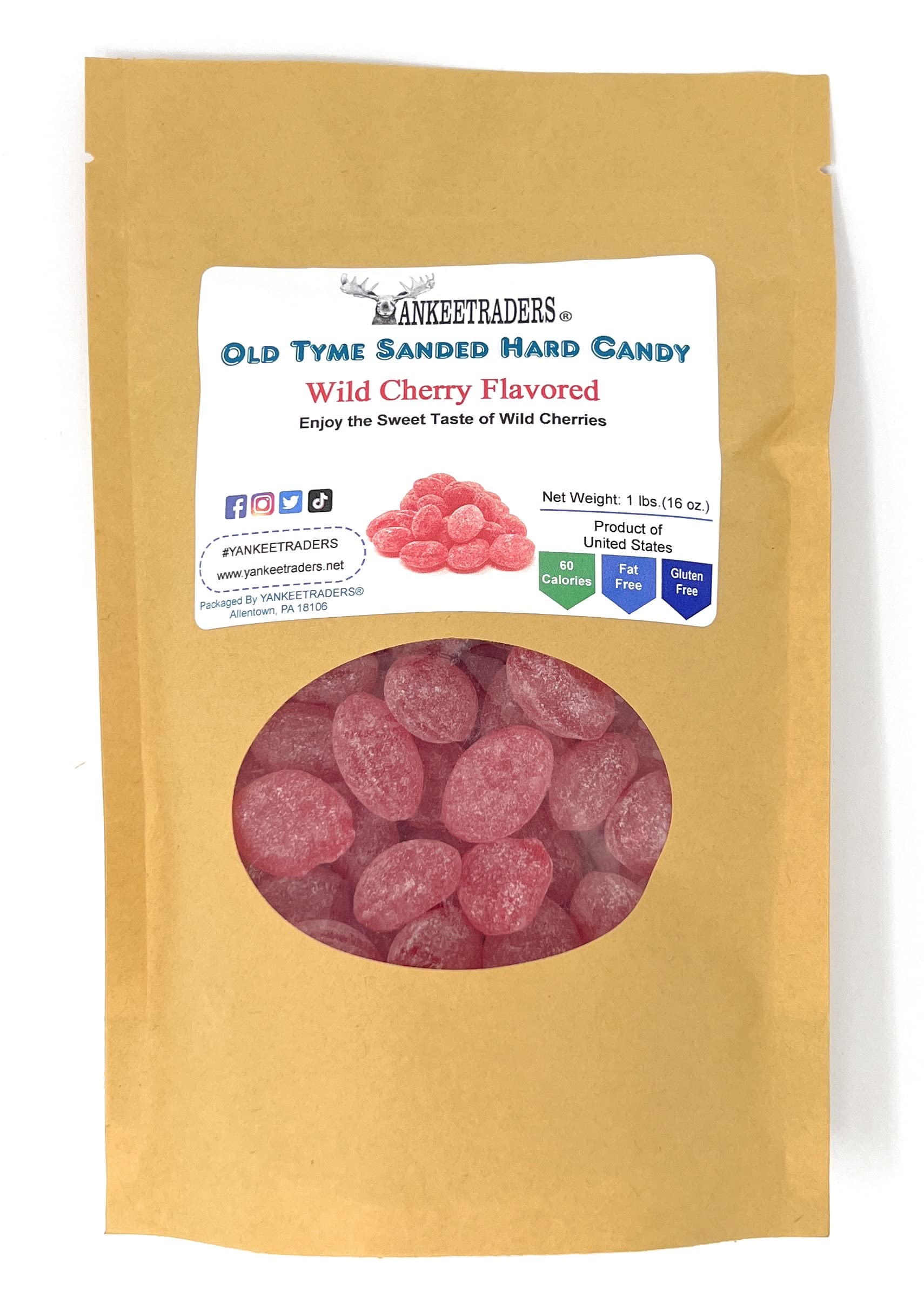 Yankee Traders Old Tyme Sanded Hard Candy, Cherry, 1 Pound